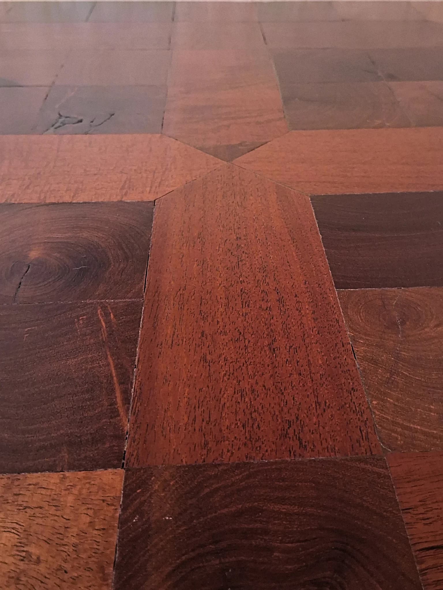 Mesquite cross pattern floor with end-grain blocks